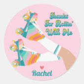 Retro Roller Skaten Birthday Party Danke Runder Aufkleber (Vorderseite)