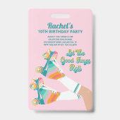 Retro Roller Skaten Birthday Party Pink Ausweis (Vorderseite)