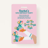 Retro Roller Skaten Birthday Party Pink Ausweis (Vorderseite)
