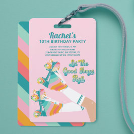 Retro Roller Skaten Birthday Party Pink Ausweis