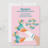 Retro Roller Skaten Birthday Party Pink Einladung (Vorderseite)