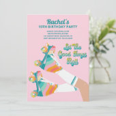 Retro Roller Skaten Birthday Party Pink Einladung (Stehend Vorderseite)