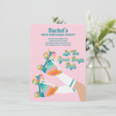 Retro Roller Skaten Birthday Party Pink Einladung (Stehend Vorderseite)