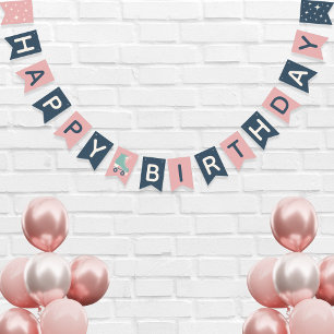 Retro Roller Skaten Birthday Party Pink Wimpelkette