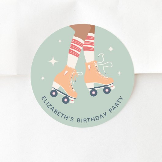 Retro Roller Skaten Birthday Party Sage Green Runder Aufkleber