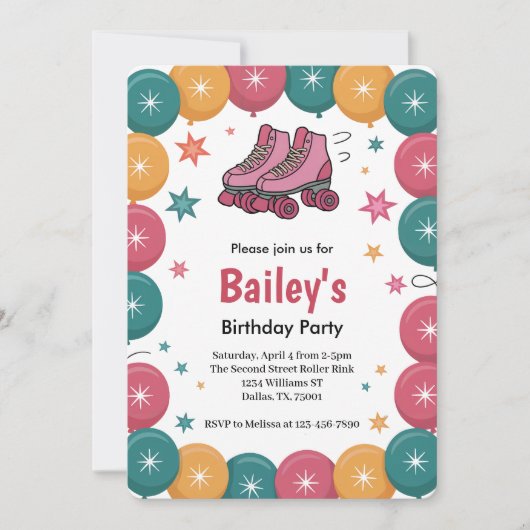 Retro Roller Skaten Geburtstag Einladung (Vorderseite)