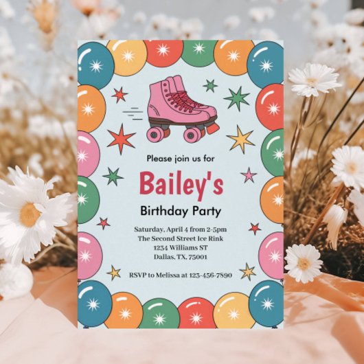 Retro Roller Skaten Geburtstag Einladung