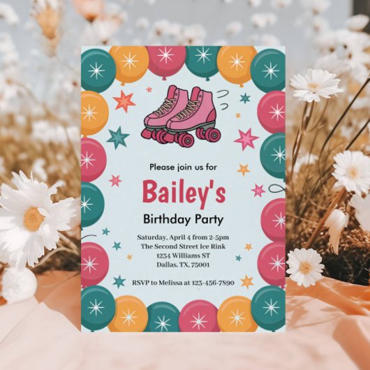 Retro Roller Skaten Geburtstag Einladung