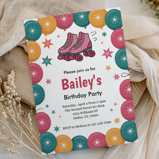 Retro Roller Skaten Geburtstag Einladung