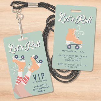 Retro Roller Skaten Geburtstagsparty Einladung VIP Ausweis