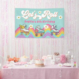 Retro Roller Skaten Rainbow Birthday Banner
