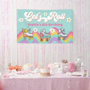 Retro Roller Skaten Rainbow Birthday Banner