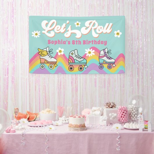 Retro Roller Skaten Rainbow Birthday Banner (Party)
