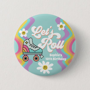 Retro Roller Skaten Rainbow Birthday Button