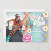 Retro Roller Skaten Rainbow Birthday Einladung (Vorderseite)