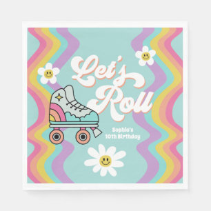 Retro Roller Skaten Rainbow Birthday Napkins Serviette
