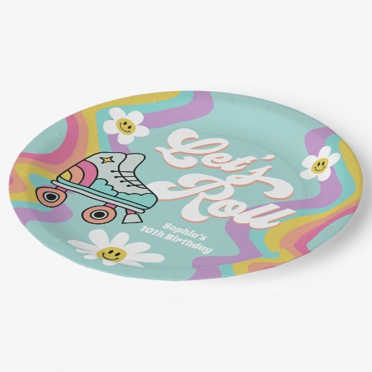 Retro Roller Skaten Rainbow Birthday Paper Teller (Schrägansicht)