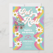 Retro Roller Skaten Rainbow Birthday Party Einladung (Vorderseite)