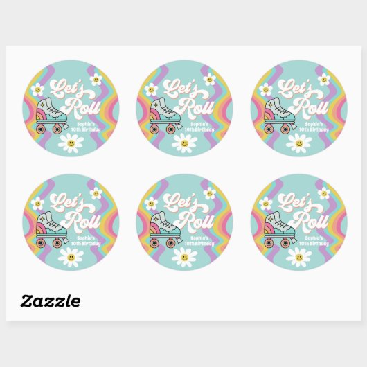 Retro Roller Skaten Rainbow Birthday Stickers (Blatt)
