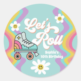 Retro Roller Skaten Rainbow Birthday Stickers