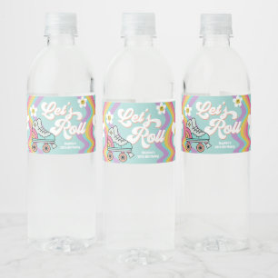 Retro Roller Skaten Rainbow Birthday Water Labels Wasserflaschenetikett