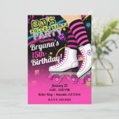 Retro Roller-Skaten-Skate, rosa Party Einladung (Stehend Vorderseite)