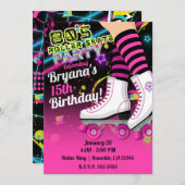 Retro Roller-Skaten-Skate, rosa Party Einladung (Vorne/Hinten)