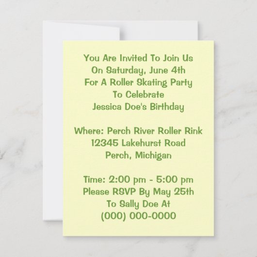 Retro Roller Skaten Skater Skate Party Einladung (Rückseite)