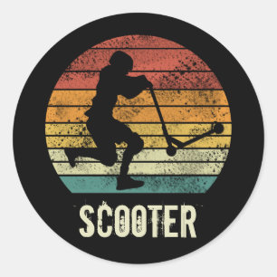 Retro-Roller Vintage-Sonnenuntergang E-Scooter-Des Runder Aufkleber