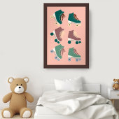 Retro Rollerskates Green Dusty Pink Groovy Cool Poster