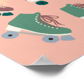 Retro Rollerskates Green Dusty Pink Groovy Cool Poster (Ecke)