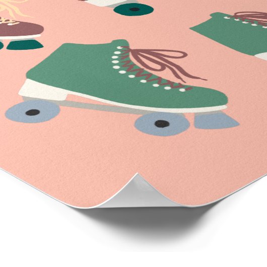 Retro Rollerskates Green Dusty Pink Groovy Cool Poster (Ecke)