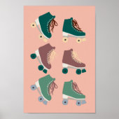 Retro Rollerskates Green Dusty Pink Groovy Cool Poster (Vorne)