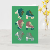 Retro Rollerskates Green Dusty Pink Karte (Gelbe Blume)
