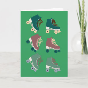 Retro Rollerskates Green Dusty Pink Karte
