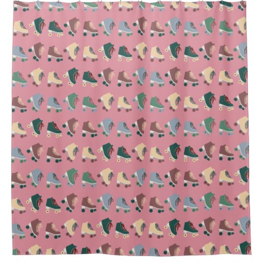 Retro Rollerskates Green Dusty Pink Pattern Duschvorhang (Vorderseite)