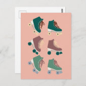 Retro Rollerskates Green Pink Postkarte (Vorne/Hinten)