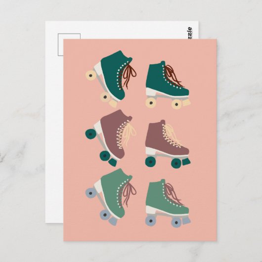 Retro Rollerskates Green Pink Postkarte (Vorne/Hinten)