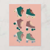 Retro Rollerskates Green Pink Postkarte (Vorderseite)