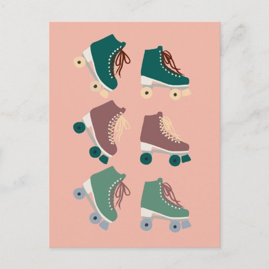 Retro Rollerskates Green Pink Postkarte (Vorderseite)