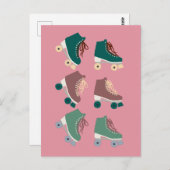 Retro Rollerskates Green Pink Postkarte (Vorne/Hinten)