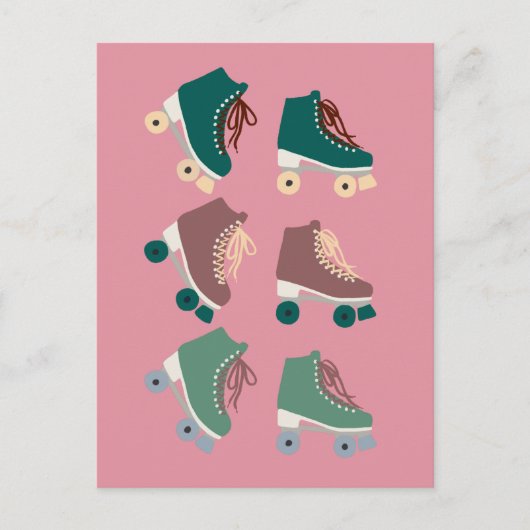 Retro Rollerskates Green Pink Postkarte (Vorderseite)