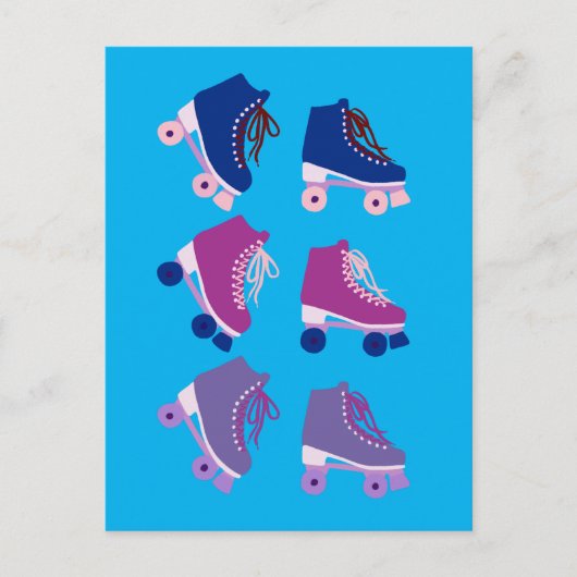 Retro Rollerskates Lila rosa blaues Muster Postkarte (Vorderseite)