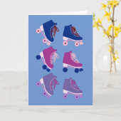 Retro Rollerskates Lila rosa Karte (Gelbe Blume)