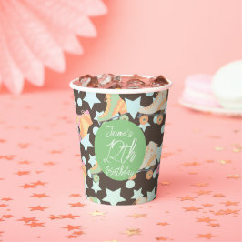 Retro Rollerskating Geburtstags Skate Stars Brown Pappbecher