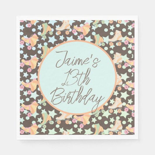 Retro Rollerskating Geburtstags-Skate Sternenmuste Serviette (Vorderseite)