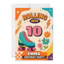 Retro-Rollschuh-Einladung zum 10. Geburtstag