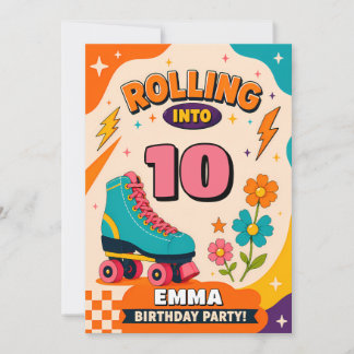 Retro-Rollschuh-Einladung zum 10. Geburtstag Einladung