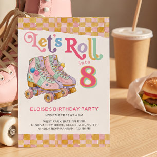 Retro-Rollschuh-Geburtstag Lass uns rollen Einladung