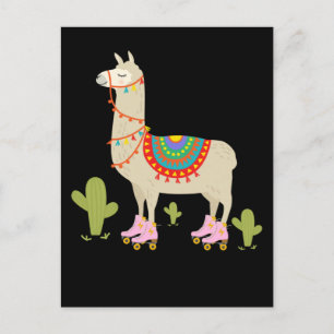 Retro-Rollschuh-Llama Rollschuhfahrer Tier Postkarte